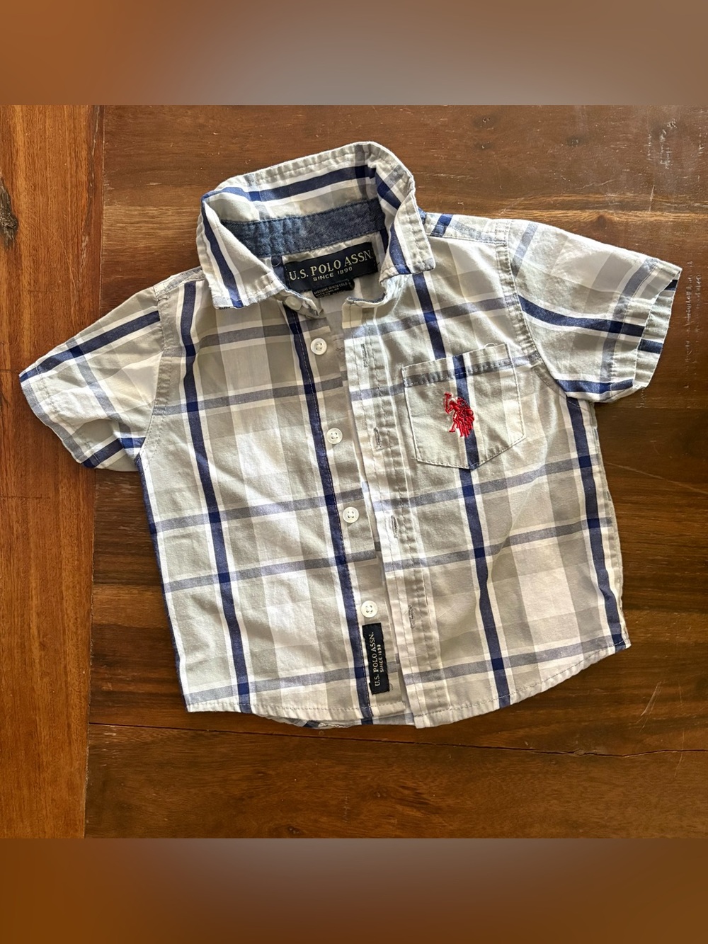 U.S. Polo Assn. White & Blue Plaid Short-Sleeve Button-Down Shirt